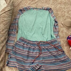 Striped Aqua and Pink Women's Swim Set